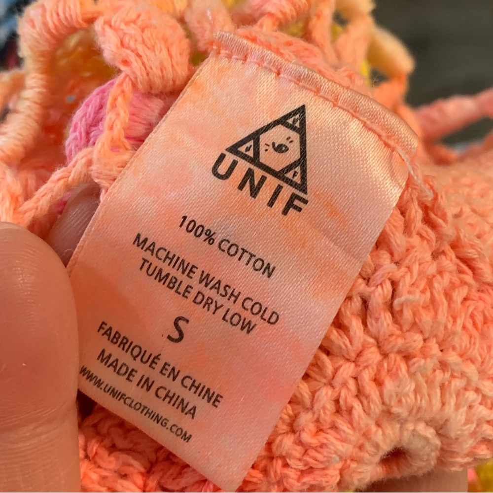 UNIF Multicolor Tie Dye Rainbow Crochet Astra Mini Dress Size S EUC - Picture 12 of 12